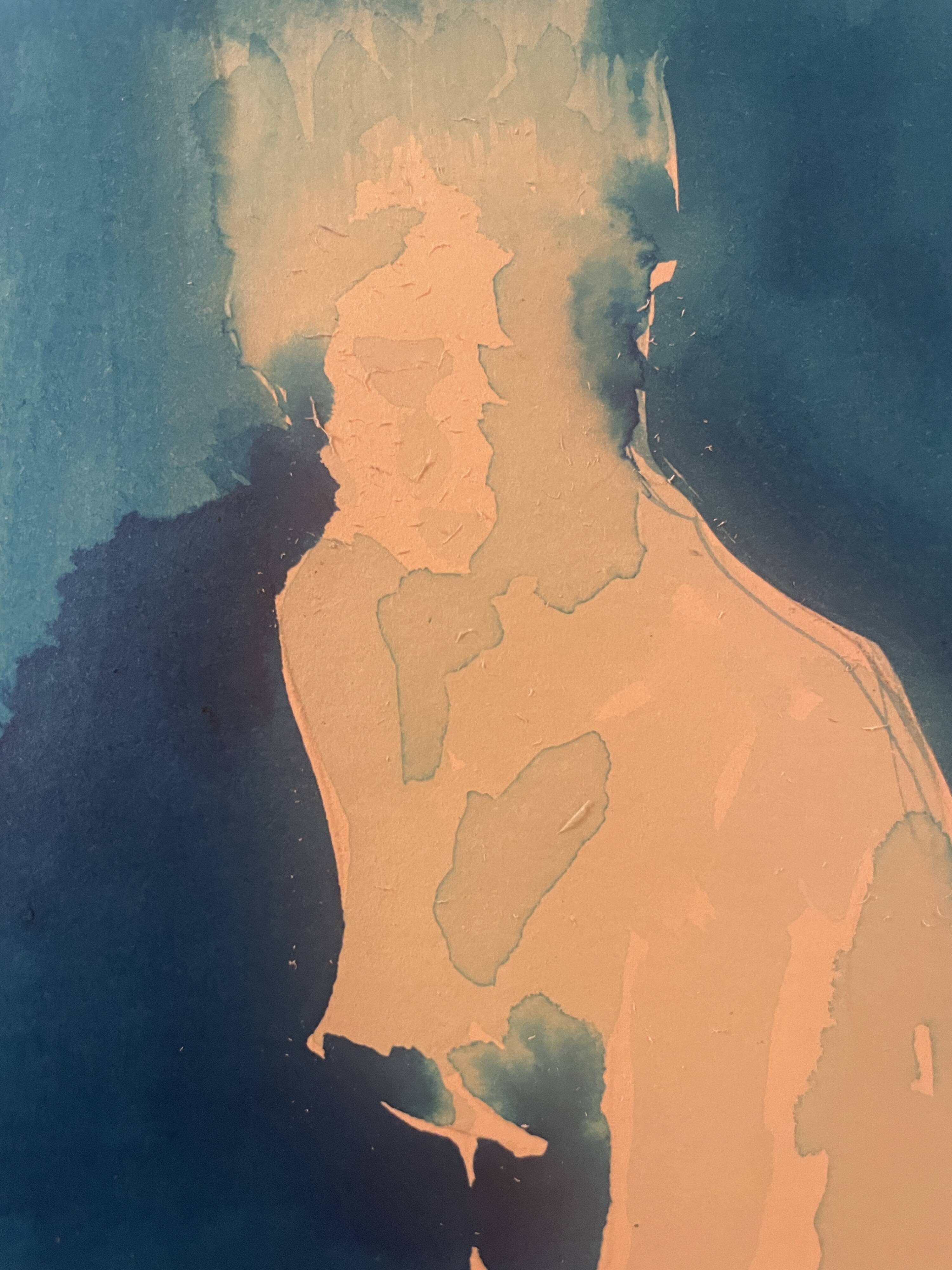 Monochrome blue watercolour tableau collection "blue lady" the pose, signed.