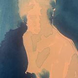 Monochrome blue watercolour tableau collection "blue lady" the pose, signed.