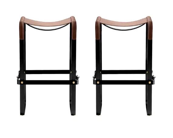 Pair of metal brown and black stools without a backrest.