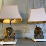 Paire de lampes vintages en bronze doré, visage de pharaon, 1970