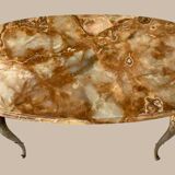 Table basse ovale en onyx et laiton 1950
