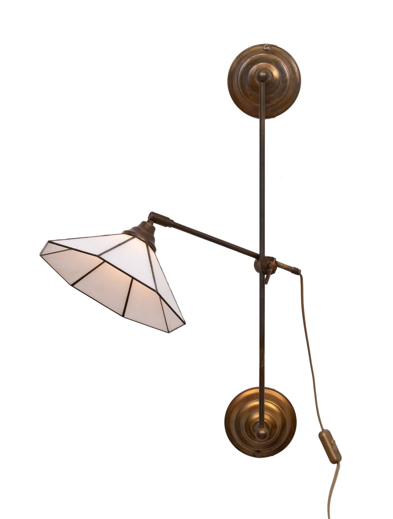 Lampe murale en laiton ajustable de style Tiffany des années 1960