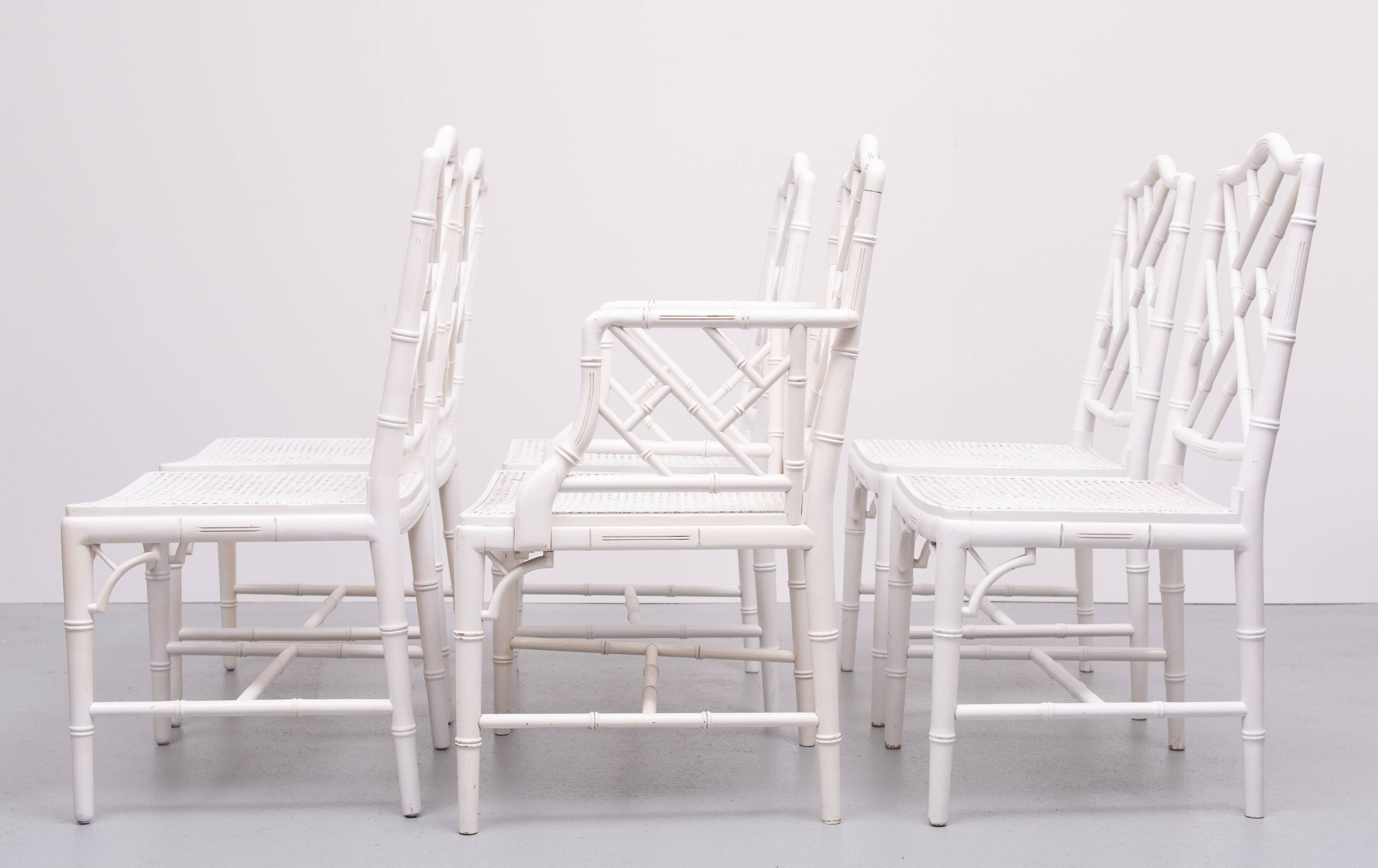 Chinese Chippendale Faux Bamboo Dining chairs set of 6