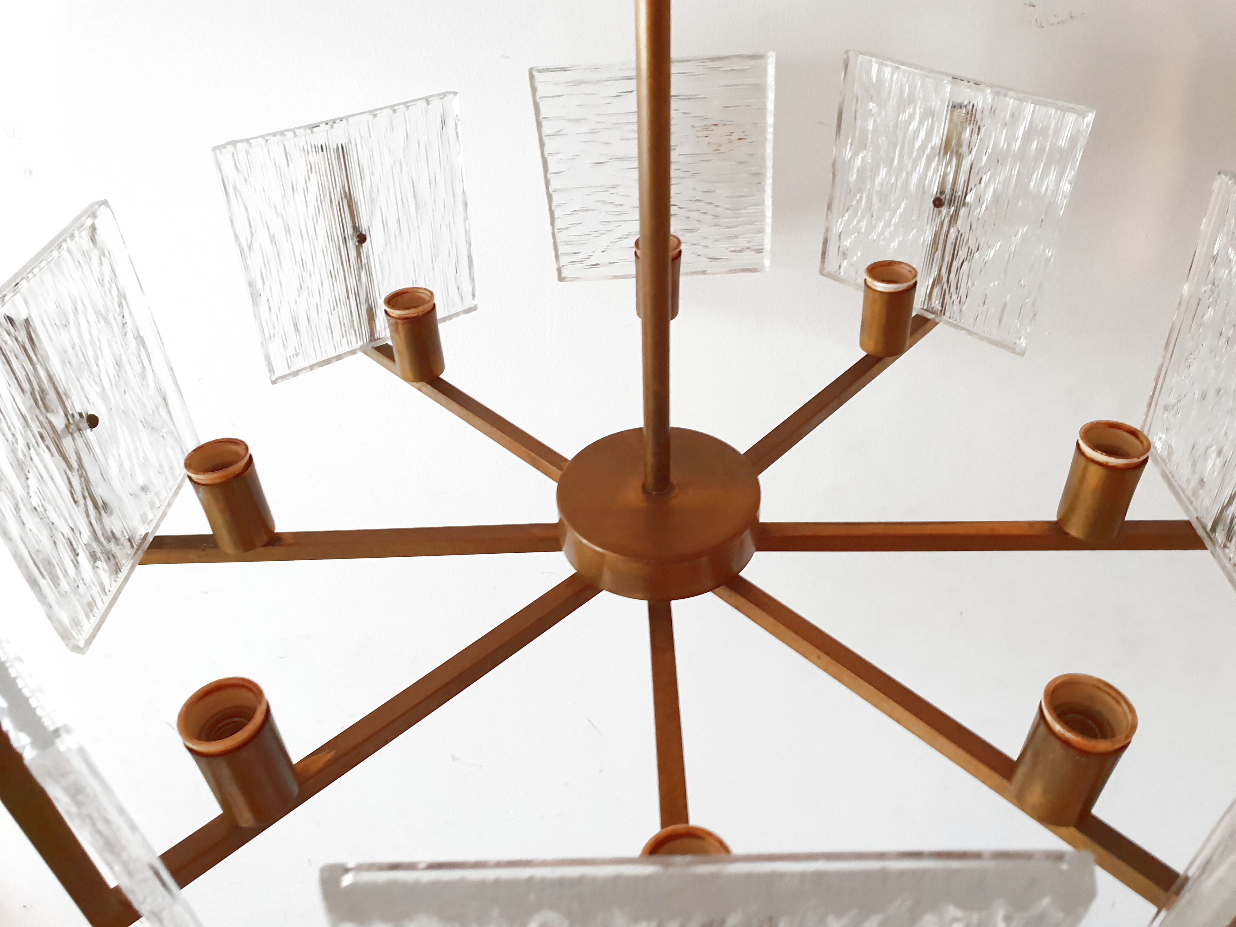 1960 vintage brass chandelier - glass