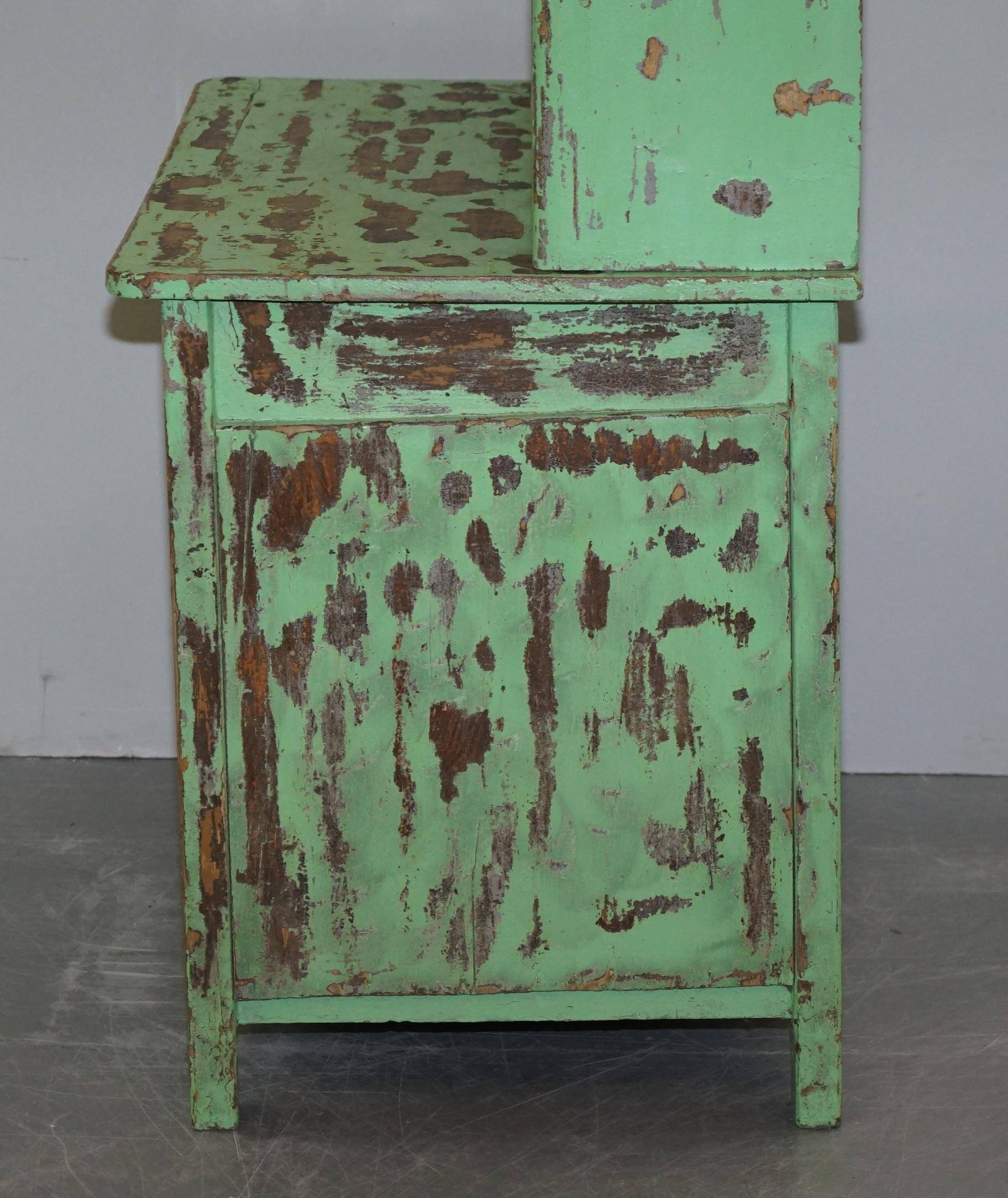 Victorian Green Patinated Buffet, Library or Cabinet