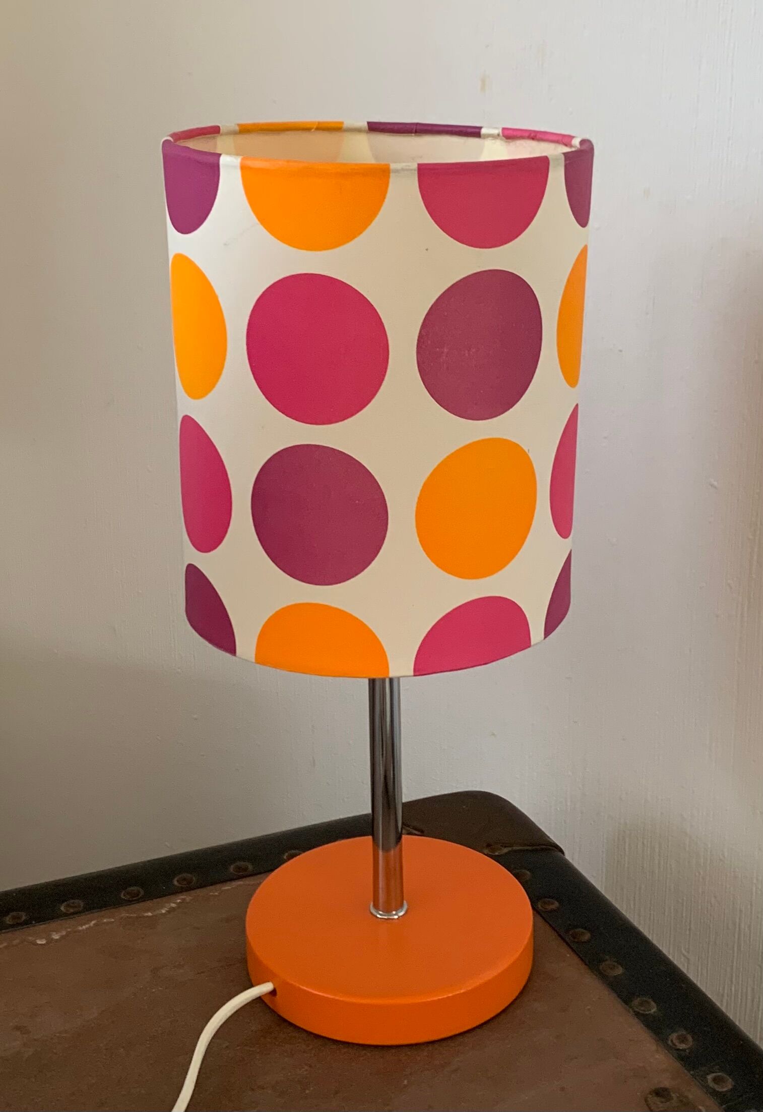 Orange chrome lamp - typical polka dot lampshade of the 1970s