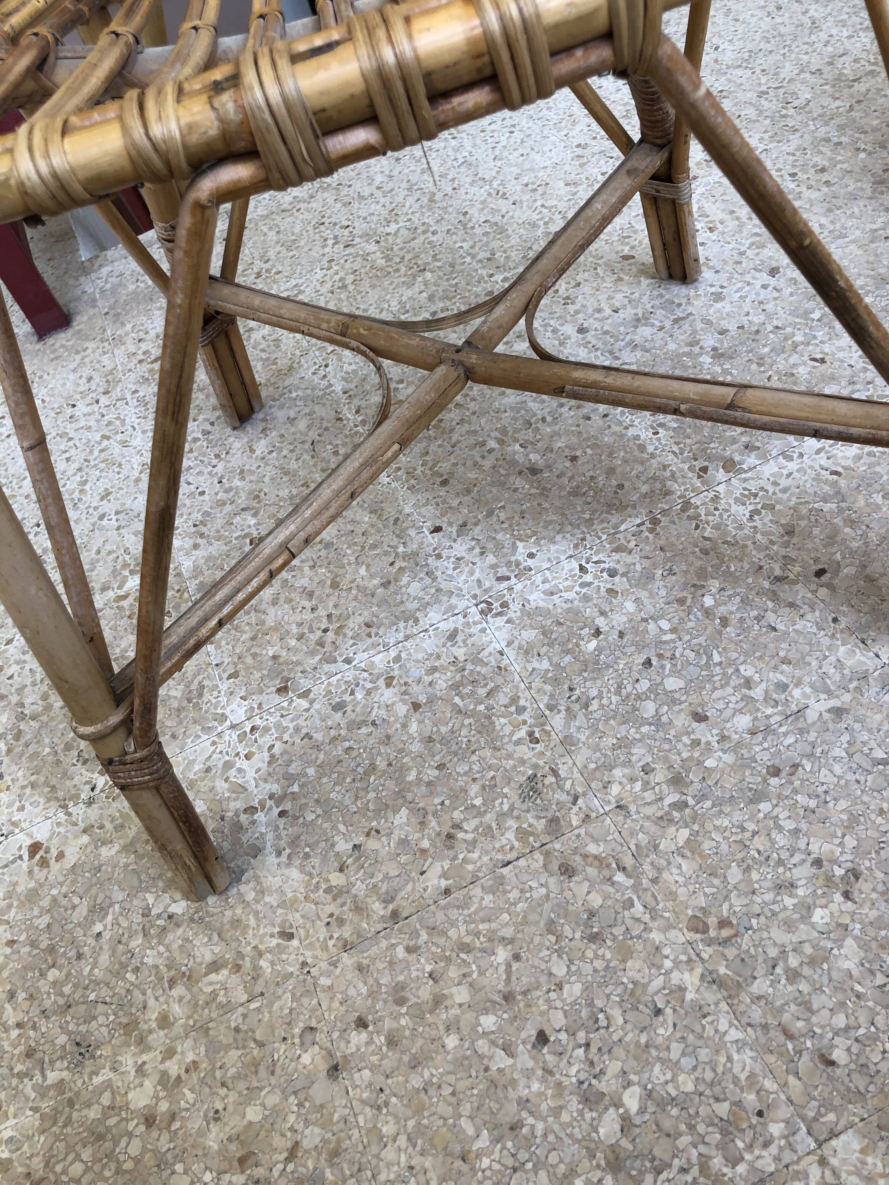 Series of 4 vintage rattan armchairs