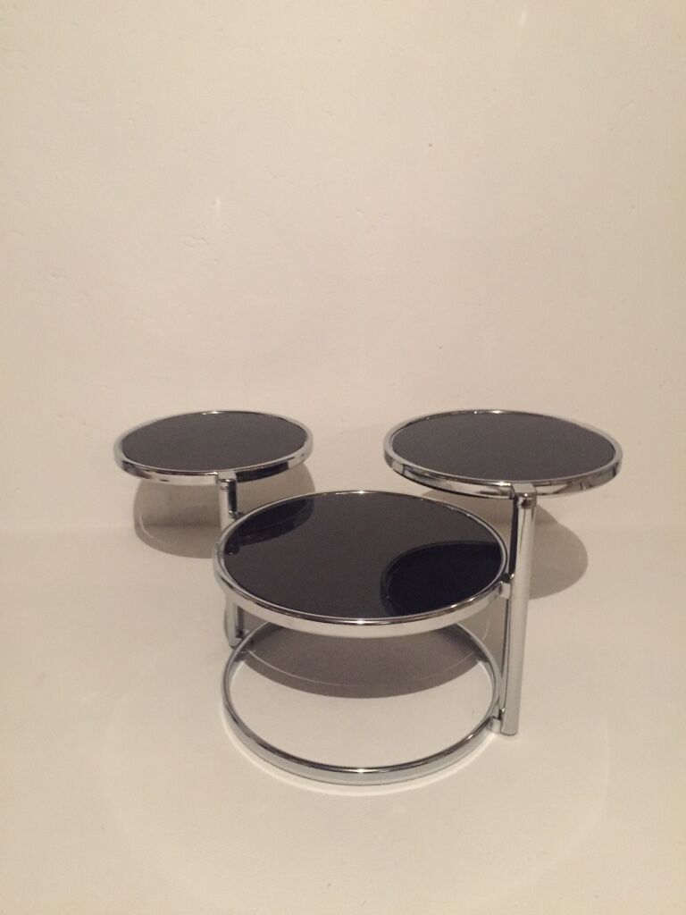 3-plate swivel coffee table in 1970s glass and chrome