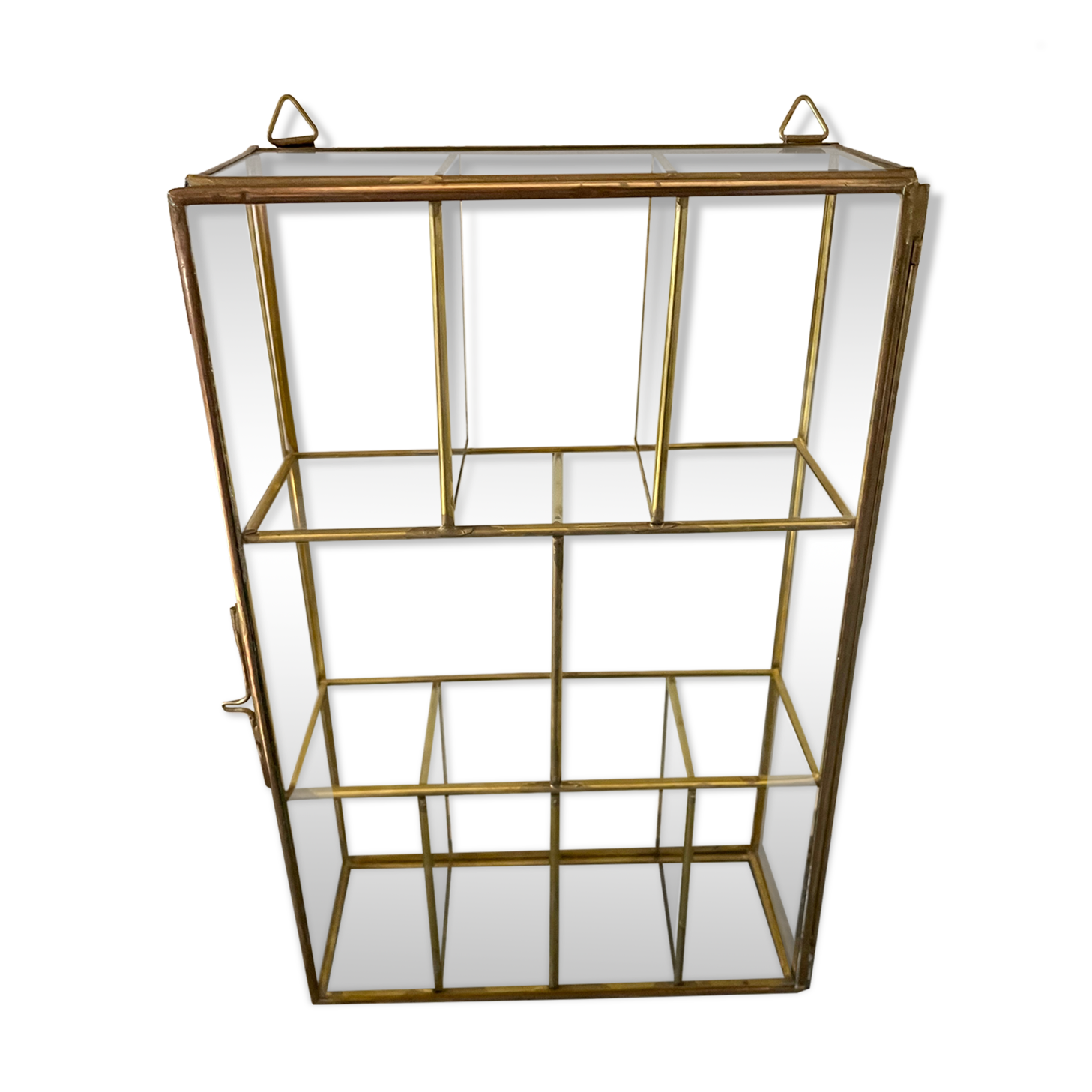 Glass and brass wall display case