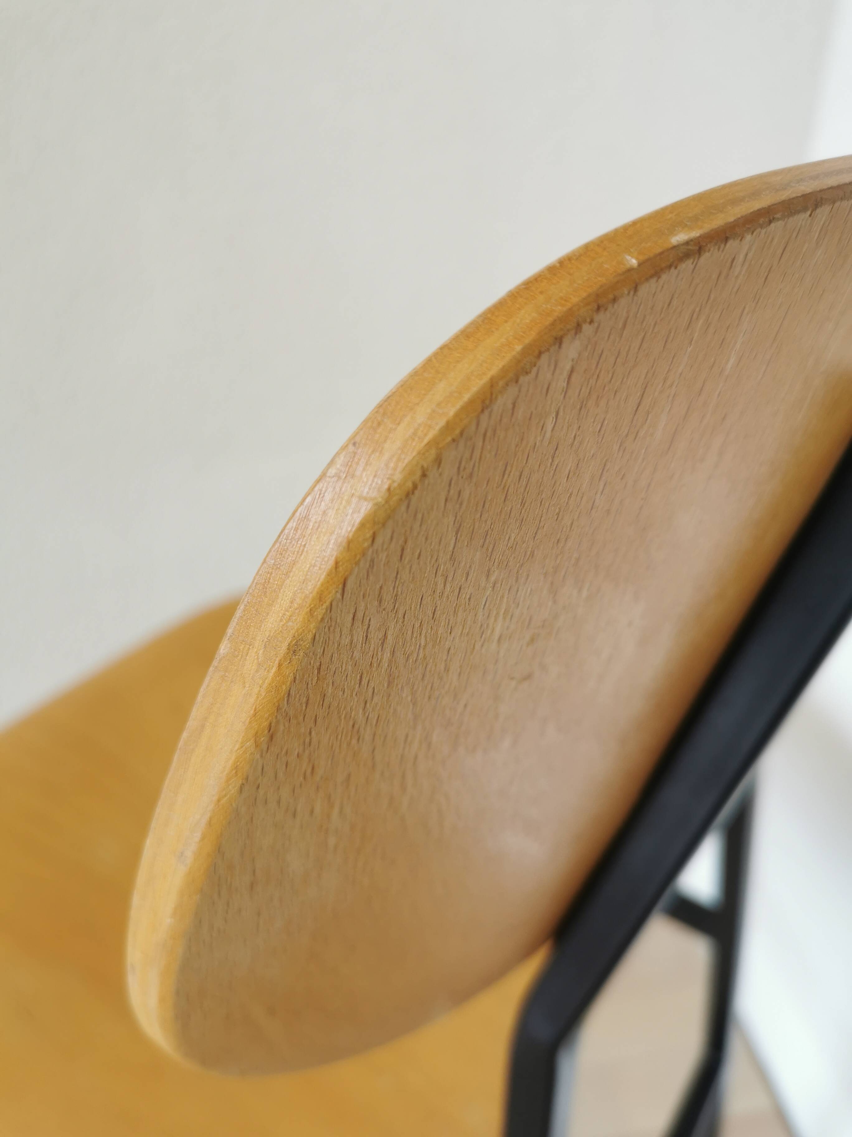 Set of 4 vintage school chairs / retro wooden dining chair with metal base / stol kamnik yugoslavia