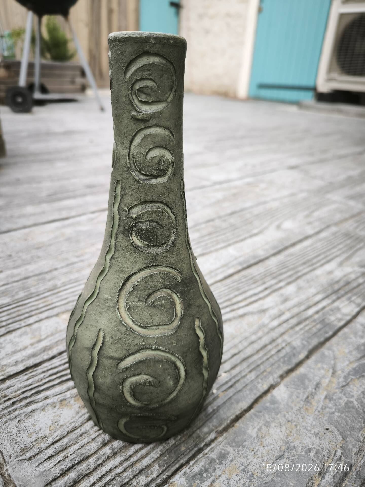 Large vintage ceramic pitcher vase – relief spiral decoration – no.