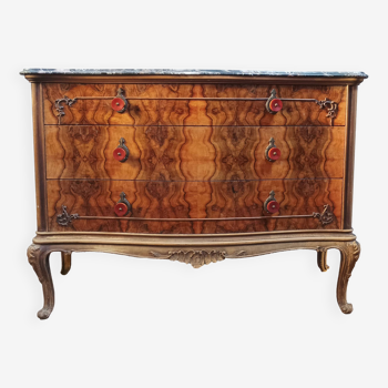 Louis XV style chest of drawers in burr walnut