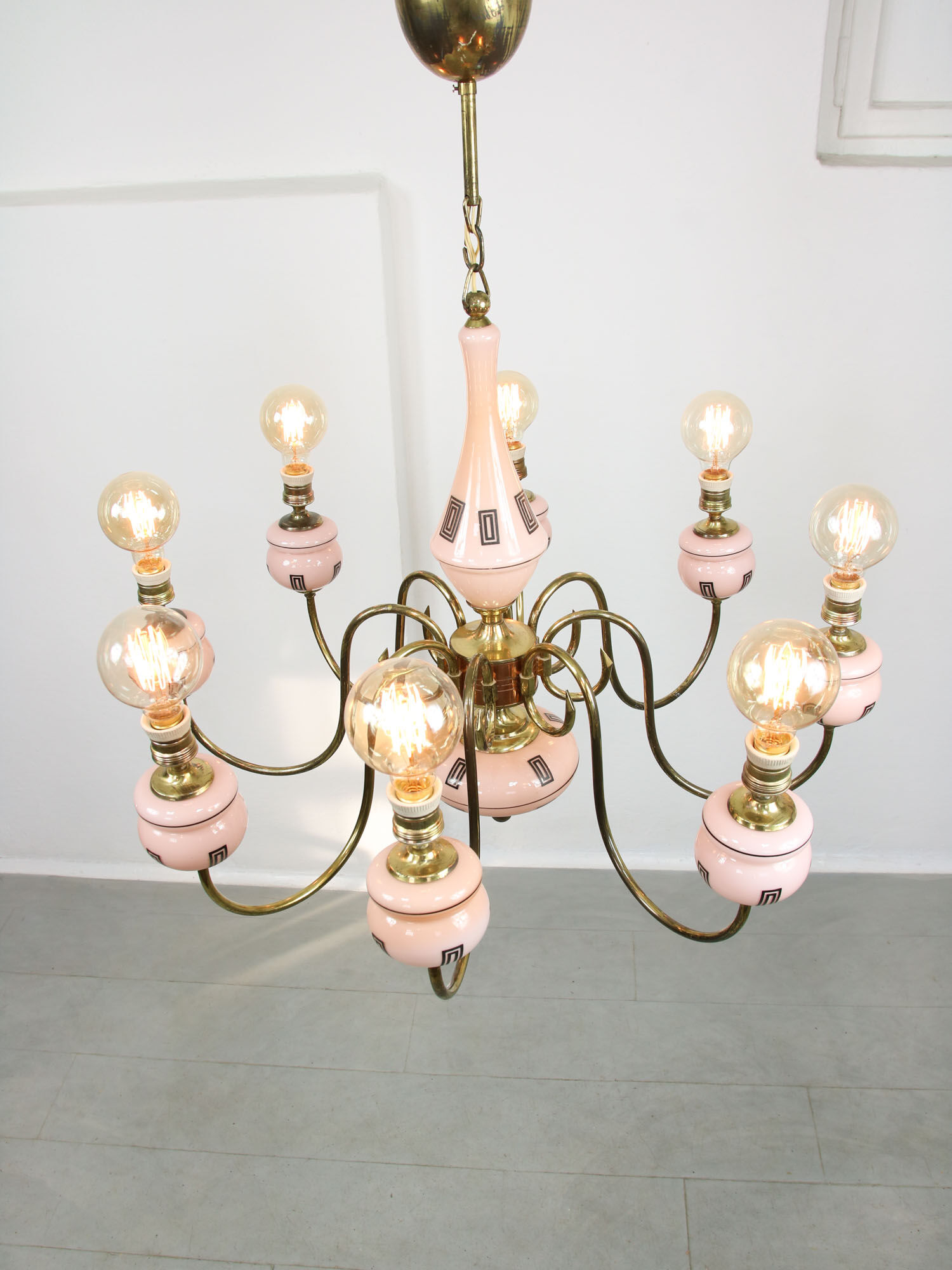 Mid-century brass and glass chandelier
