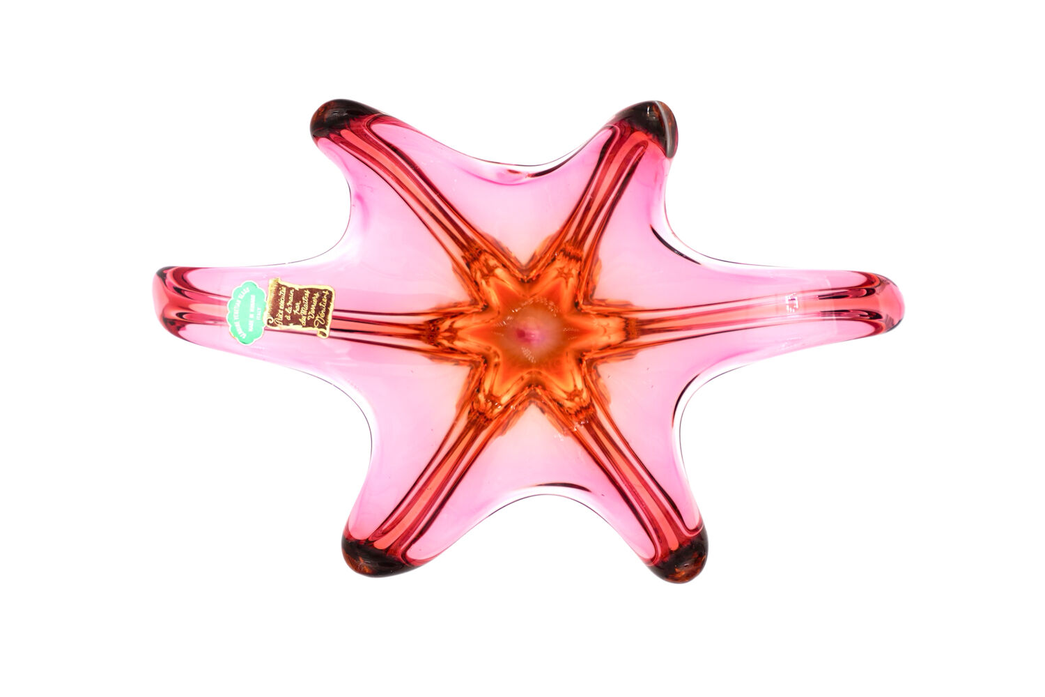 "Starfish" bowl by Murano – Fuchsia Pink & Amber – Circa 1960