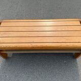 Scandinavian pine bench with canvas storage, 1970s