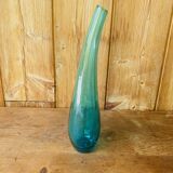 Soliflore vintage en verre bleu vert