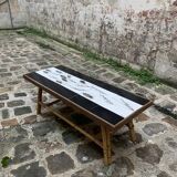 Table by Roger Capron, ceramics and rattan