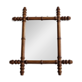 Antique turned wood mirror in bamboo style, late 19th century, 44 x 38 cm
