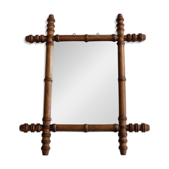 Antique turned wood mirror in bamboo style, late 19th century, 44 x 38 cm