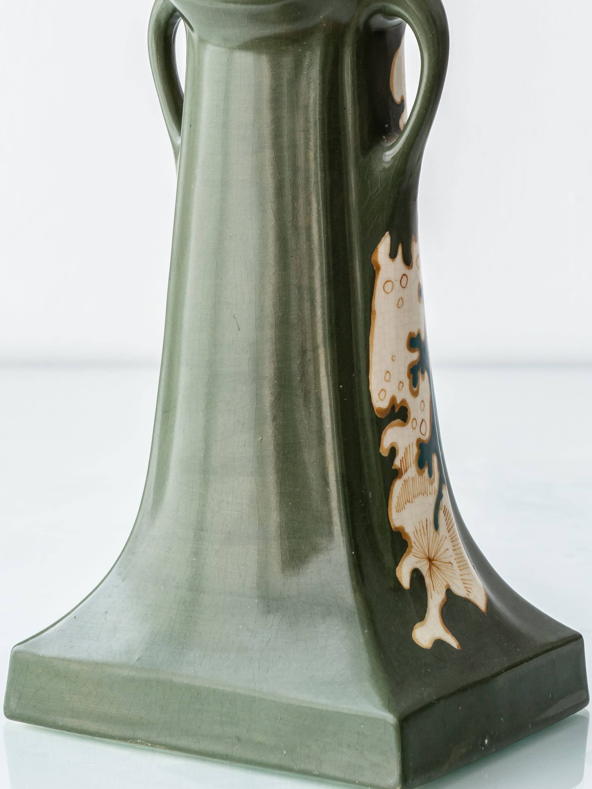 Pair of Dutch Art Nouveau Ceramic Table Lamps, circa 1915, with New Ochre Linen Shades
