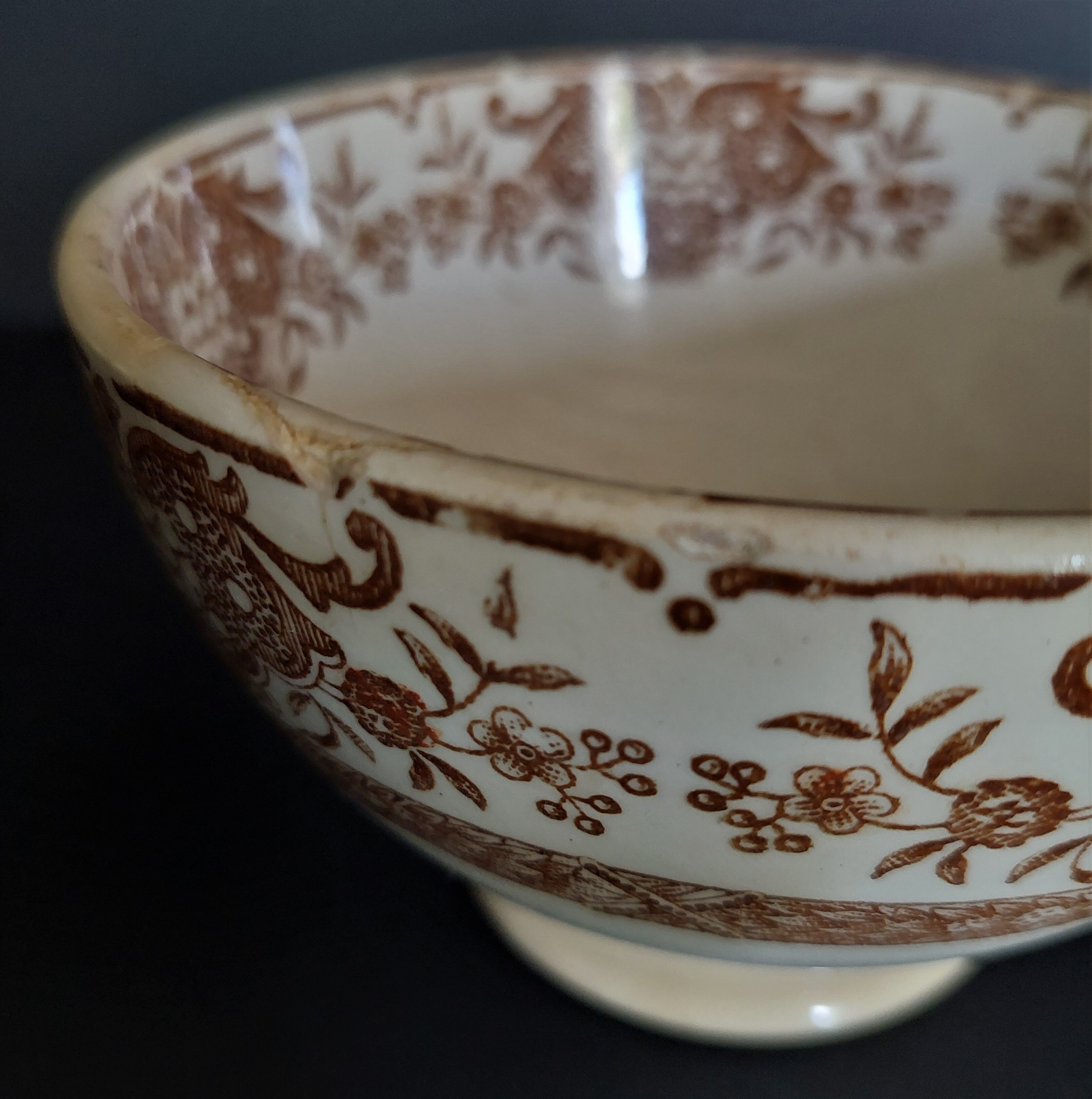 Old earthenware bowl Creil late nineteenth brown decoration