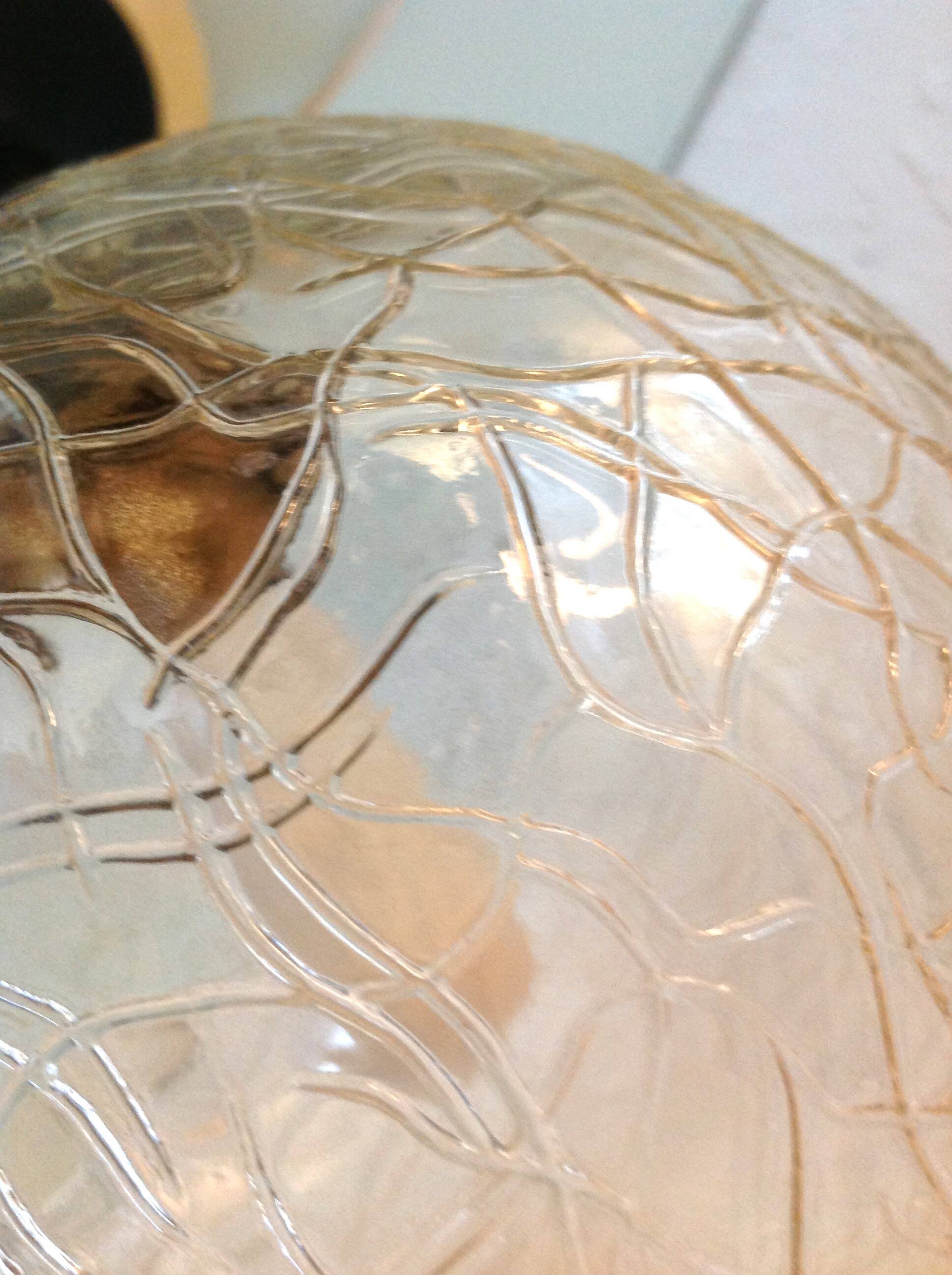 Structured amber glass globe lamp on black and brass base by Solken Leuchten/ 60s-70s