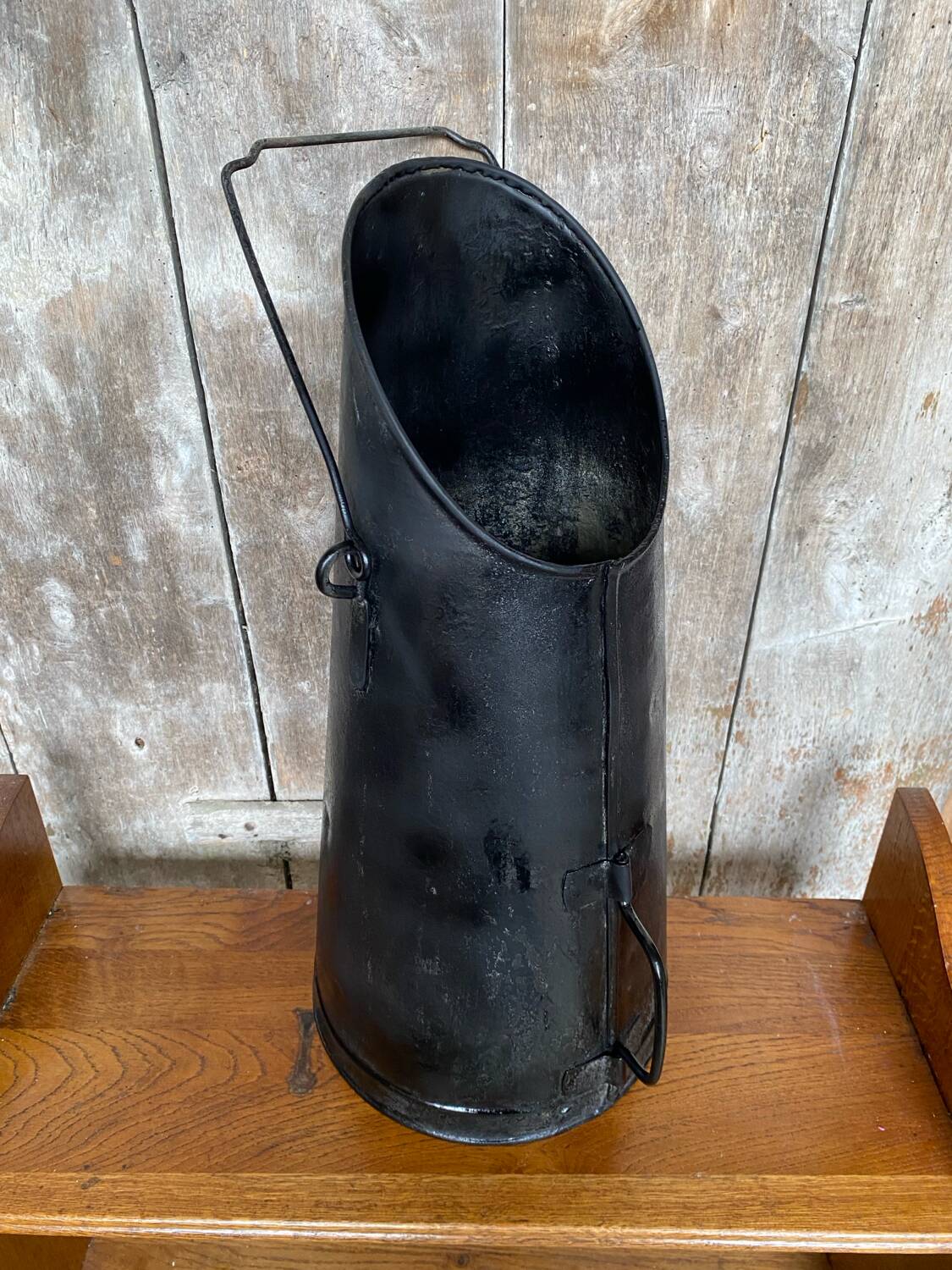 Antique black metal ash coal bucket vintage umbrella holder