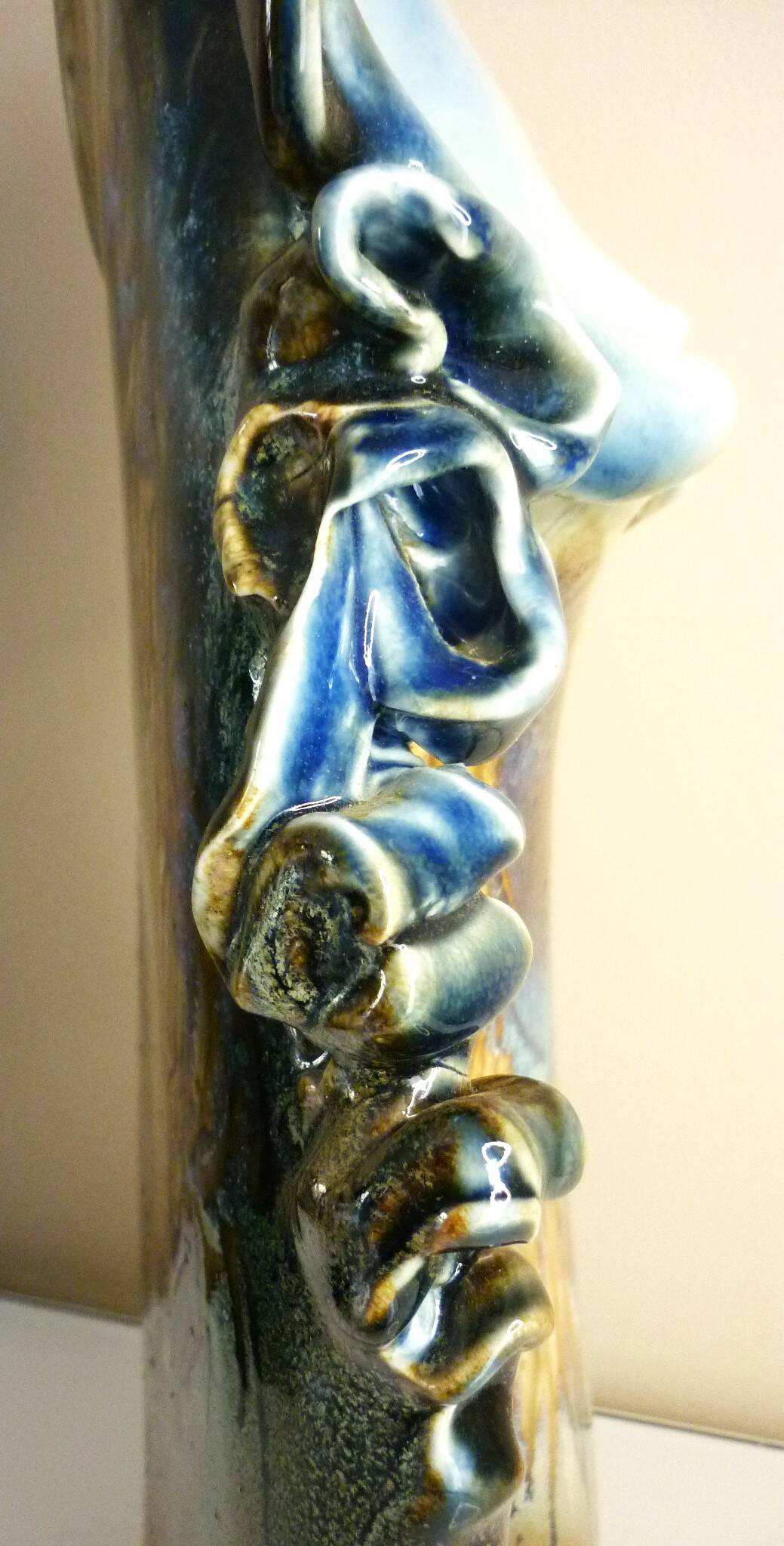 Glazed ceramic vase, unique piece, signed D. Prioton, shell neck