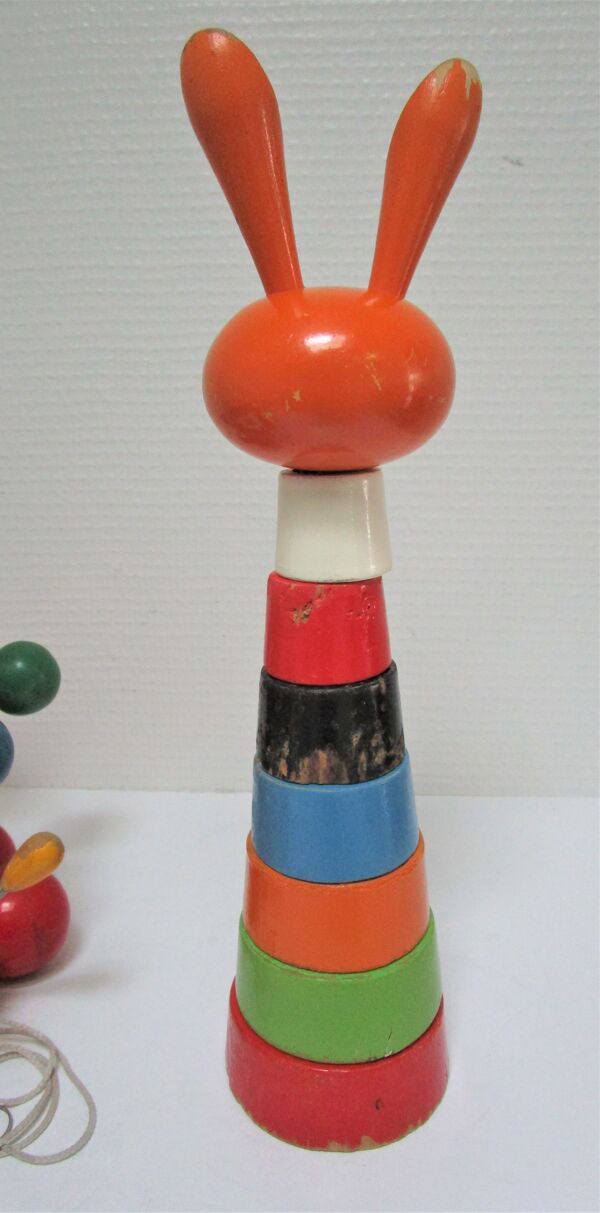 Trois jouets bois chouette escargot lapin design vintage fmf kouvalias