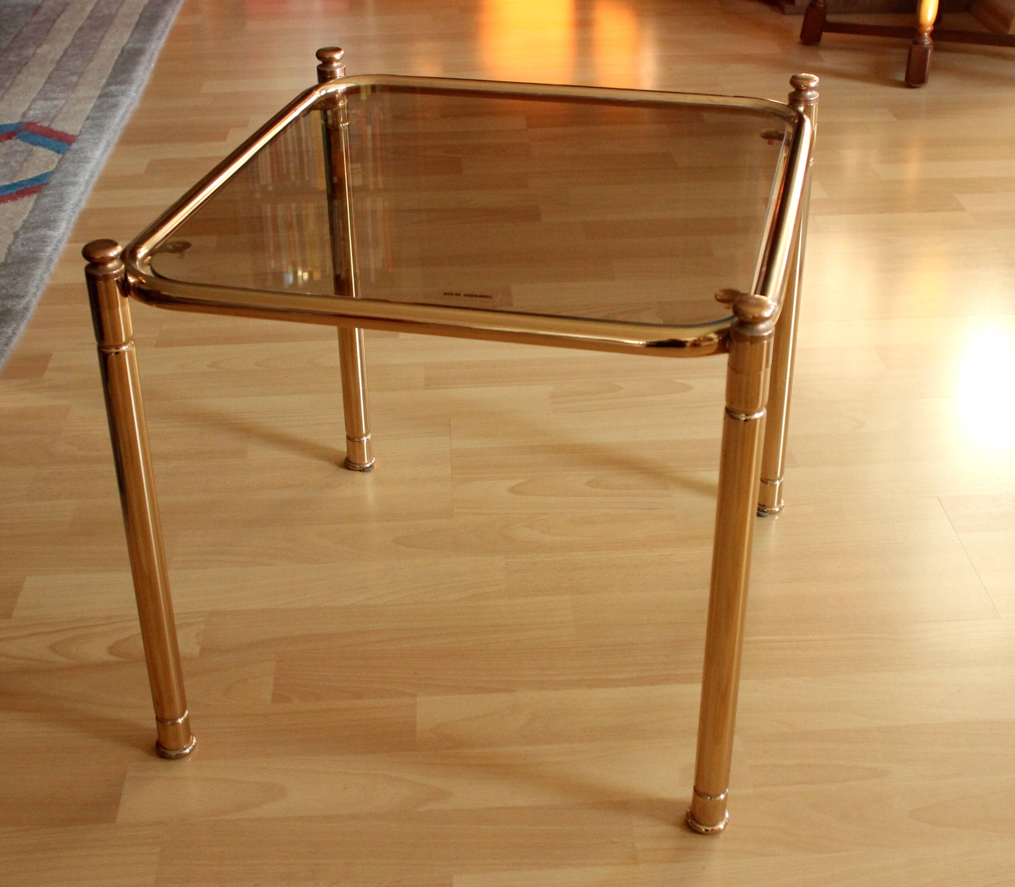 Space Age brass side table with smoked glass plate - vintage