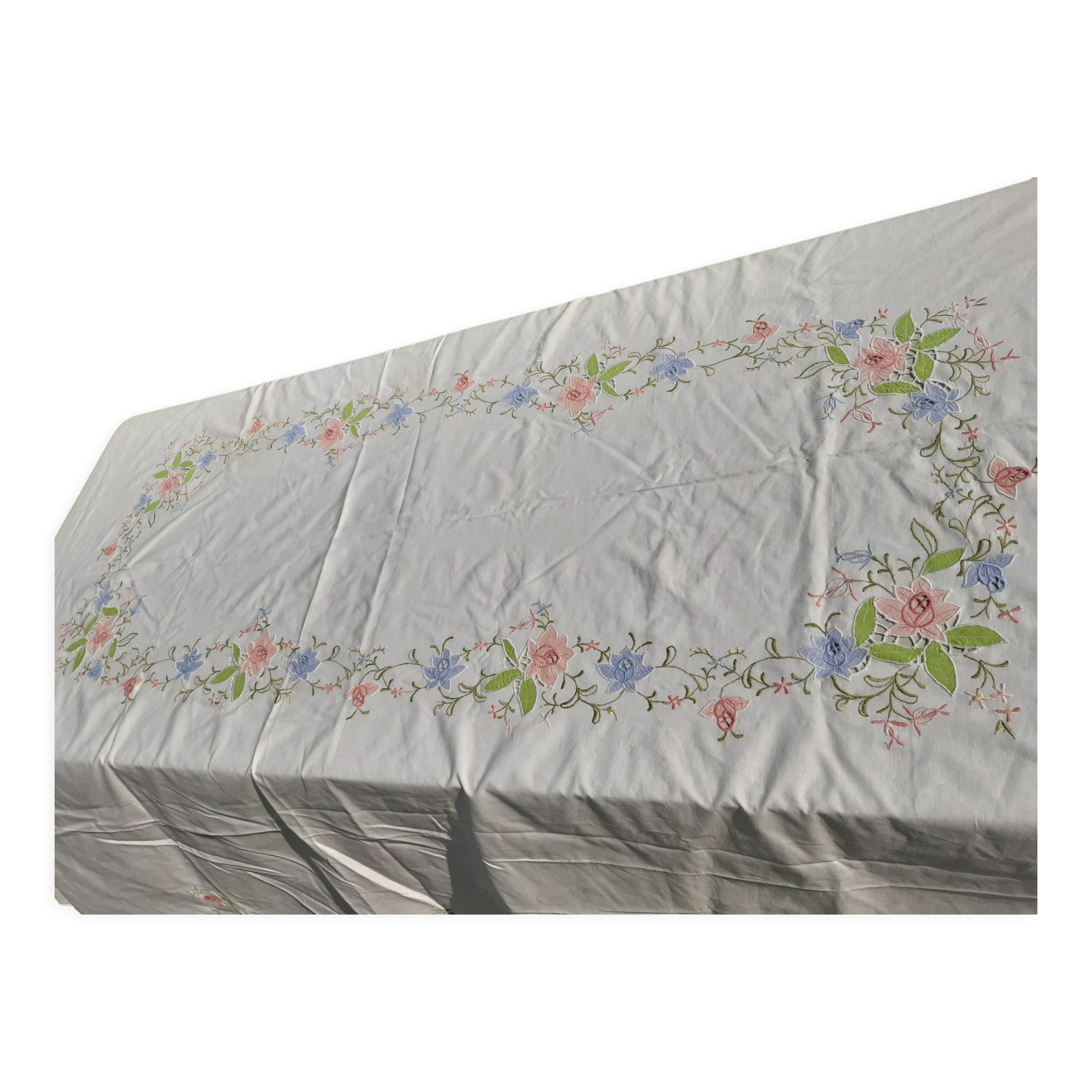 White oval tablecloth large format floral 255X170