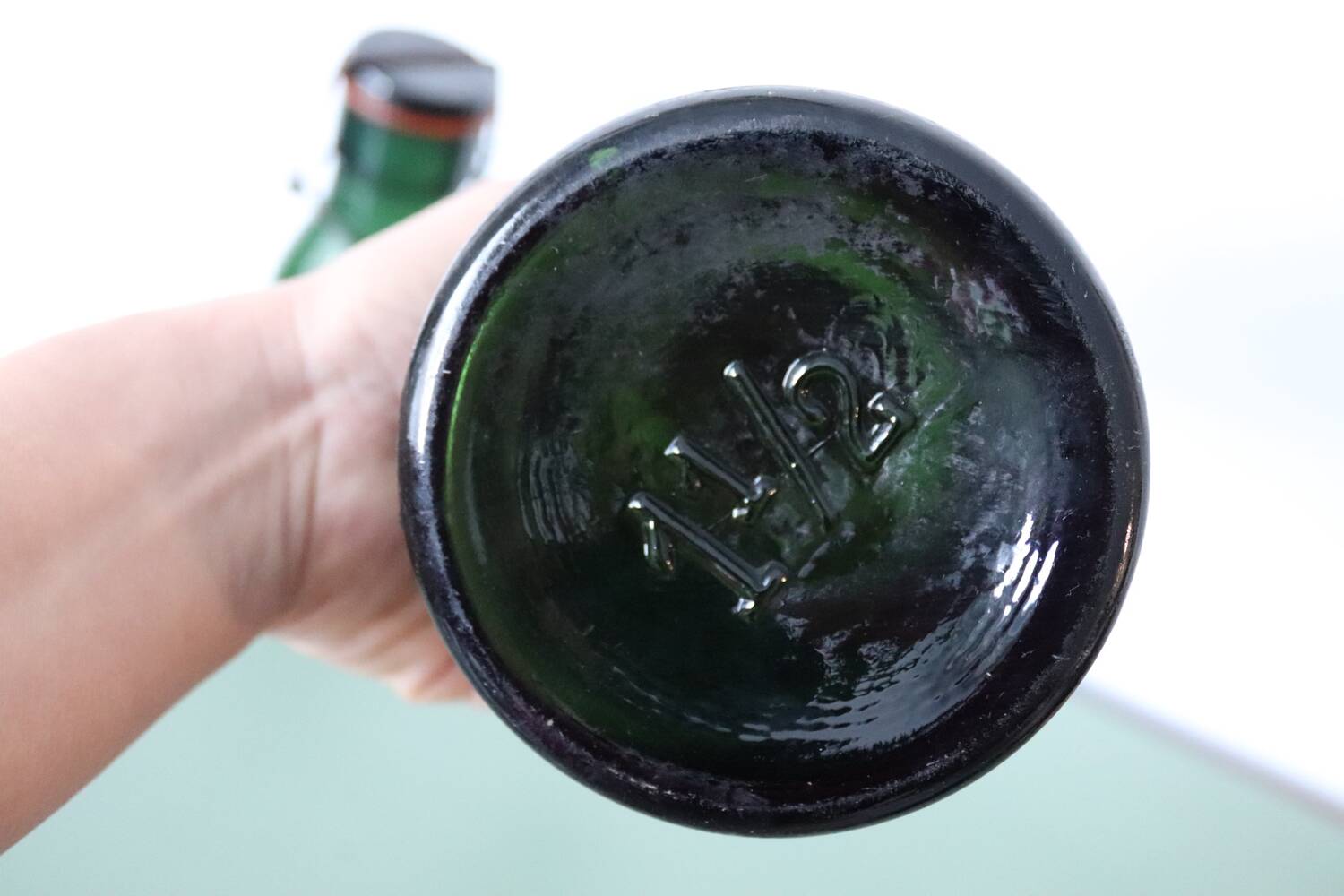 Pair of old green glass jars/bottles – models 1/2 and 1 1/
