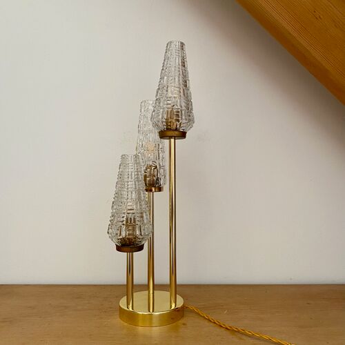 Lampe à poser troix feux globes vintage en verre