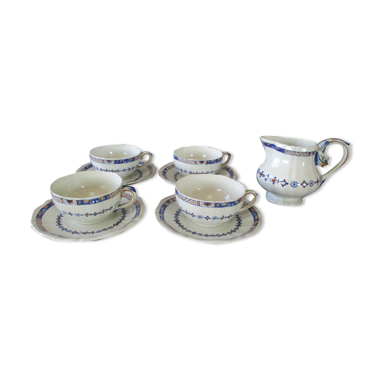 4 cups and saucers & creamer Rouen E. Bourgeois