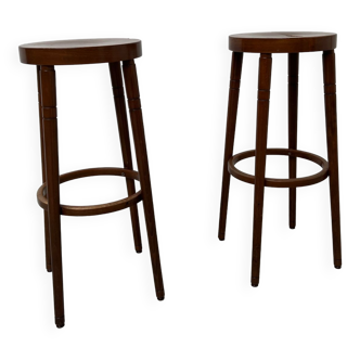 2 Baumann wooden bar top stools