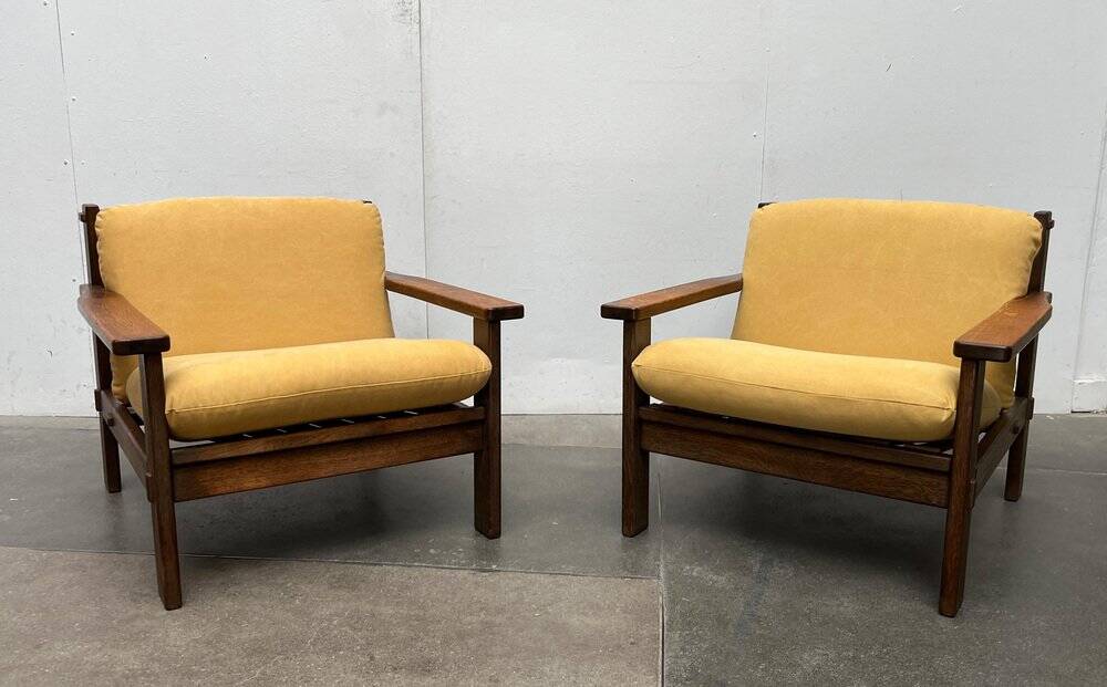 Vintage brutalist lounge chair set, 1960s