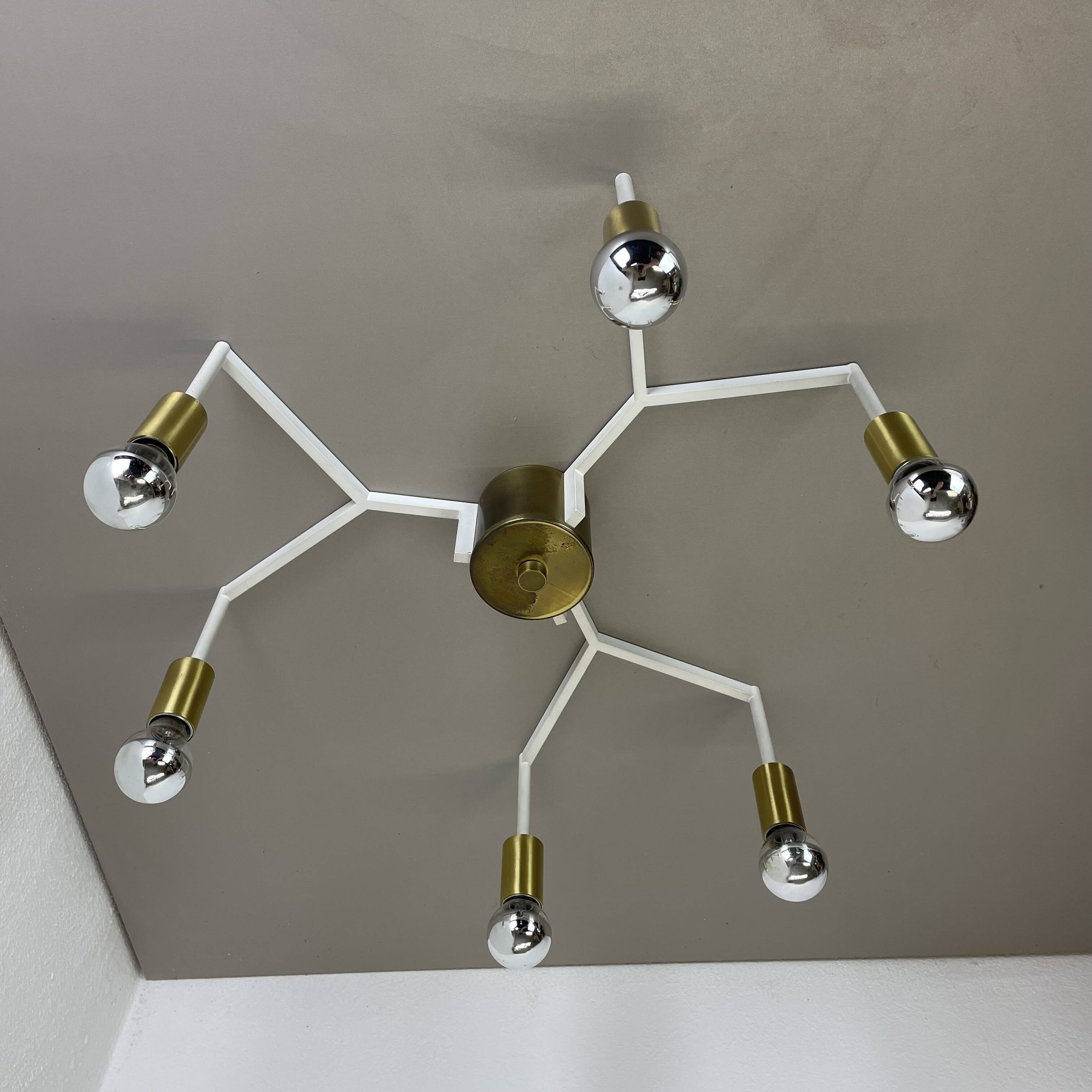 Large brass italian cubic sputnik ceiling light flush mount, italy, 1960s