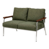 Canapé 2 places mid-century vert olive & chrome