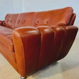 Retro vintage Danish 3 person Svend Skipper sofa in chestnut brown leather