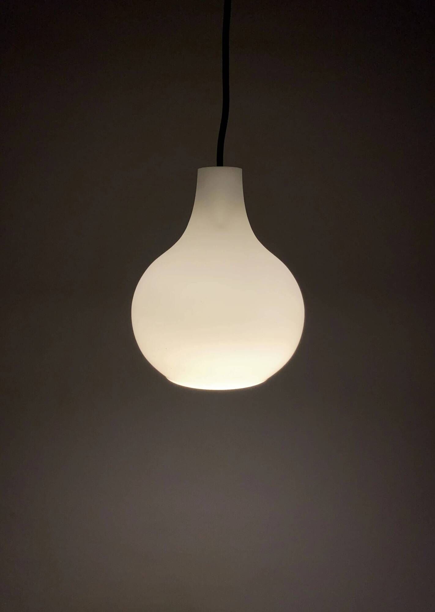 White glass drop-shaped pendant by Peill and Putzler 1960