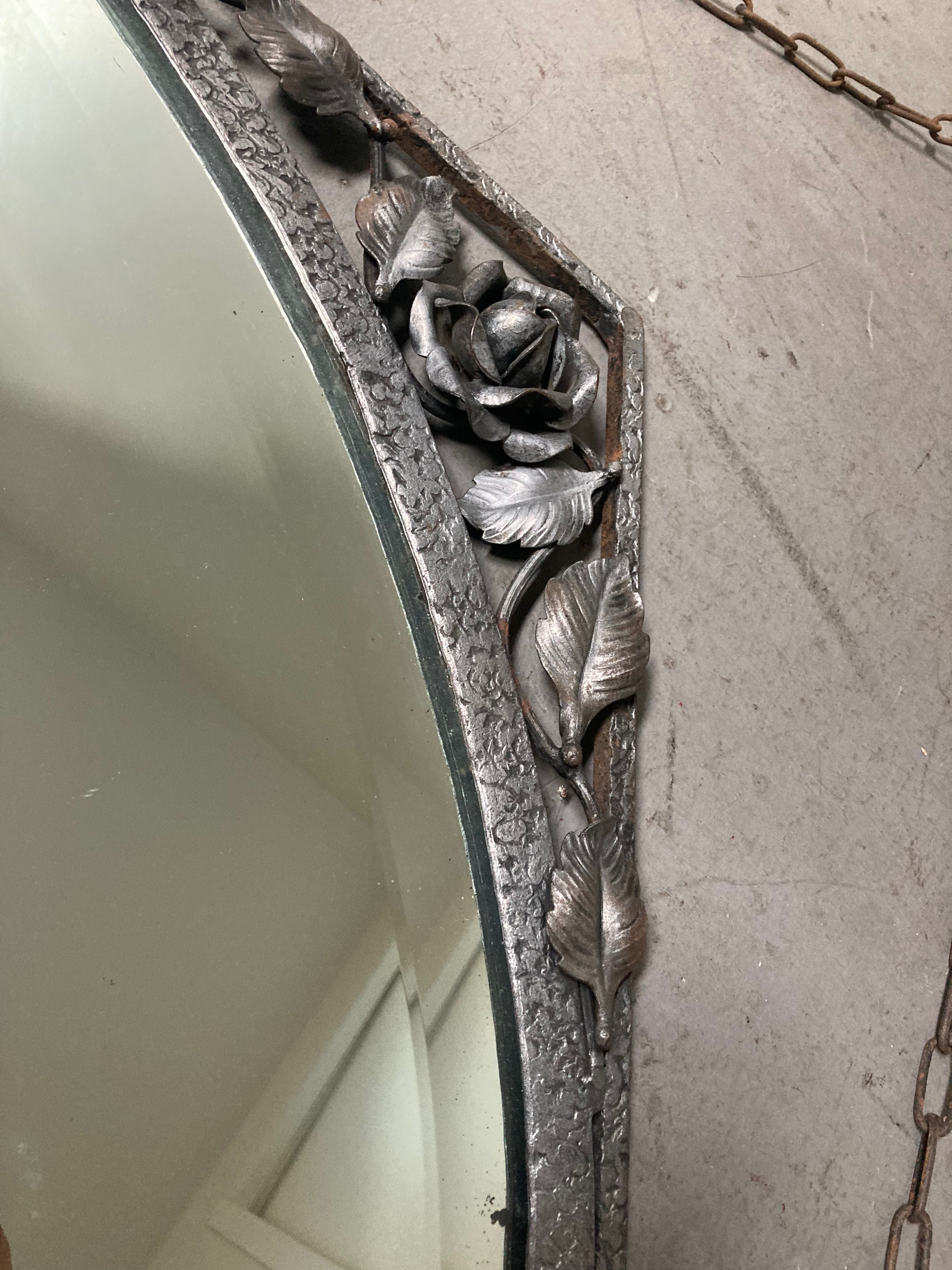 Vintage antique art deco mirror with hanging chain