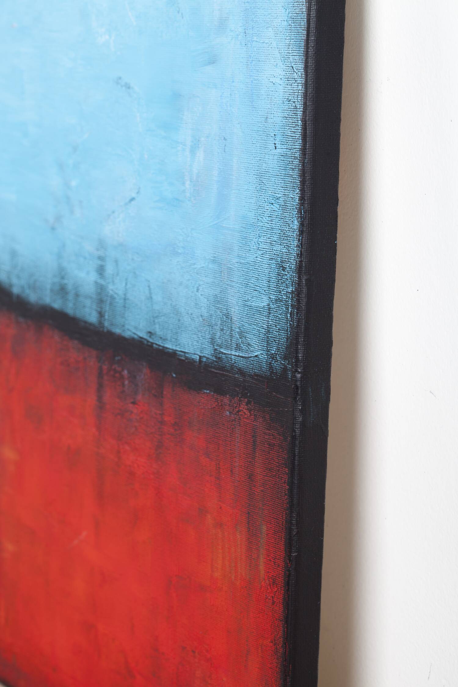 Blue and Red original minimalist abstract modern painting, stretched canvas