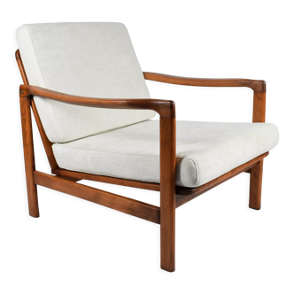 Scandinavian original armchair Baczyk, 1960s, renovation, beige, teak
