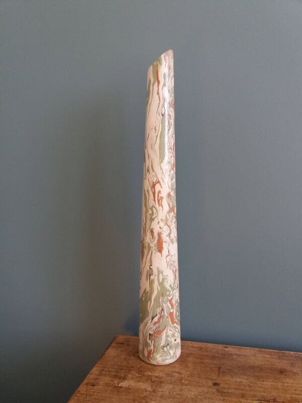 Vase rouleau marbré terre mêlée soliflore grand format style Pichon à Uzès