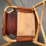 Mid-century safari lounge chair in bamboo and Danish leather, 1960s.