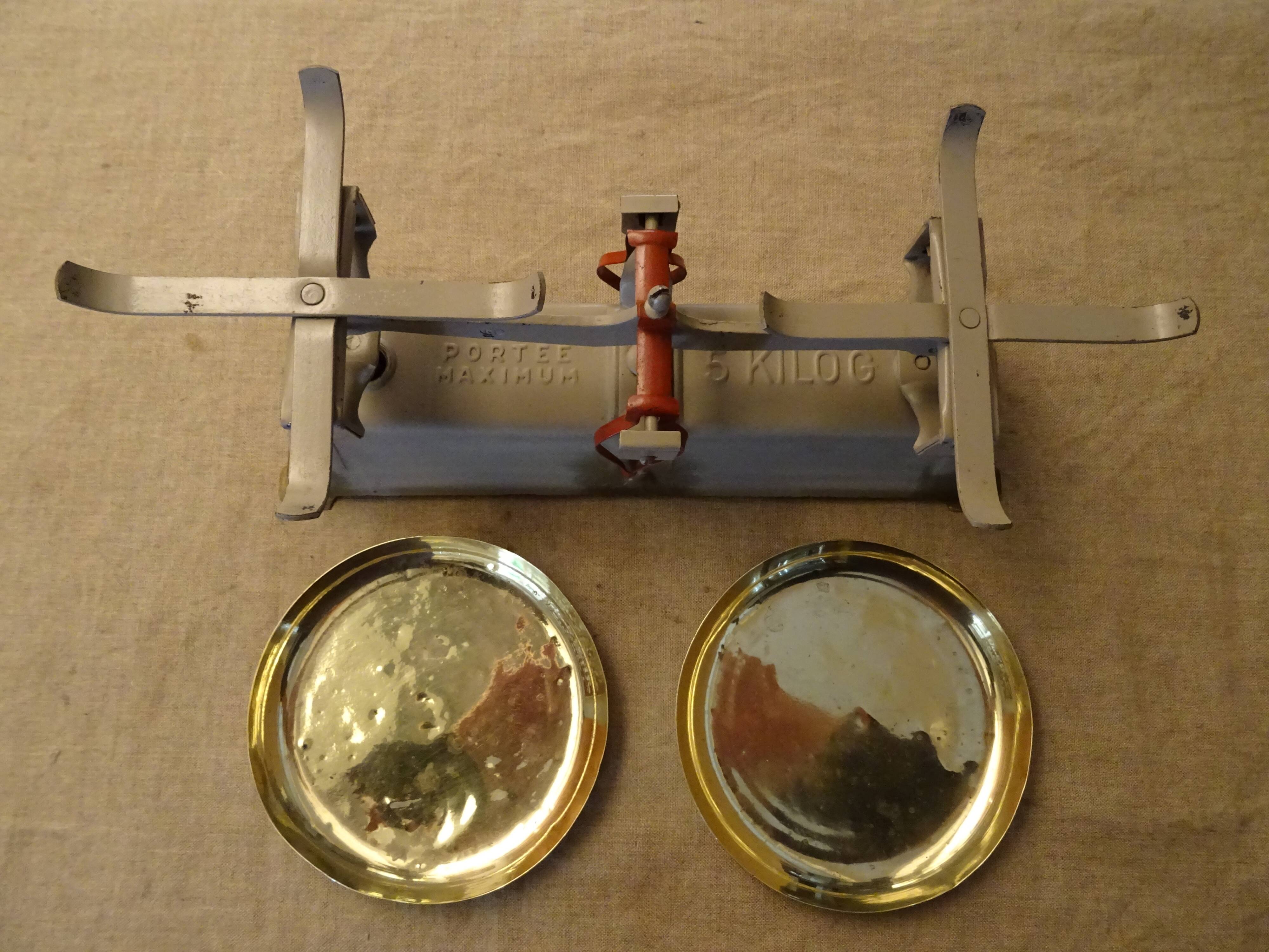 Old balance force 5 kg type roberval trays brass ref:A210/24