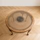 Louis XV coffee table in wood with decorative glass top.