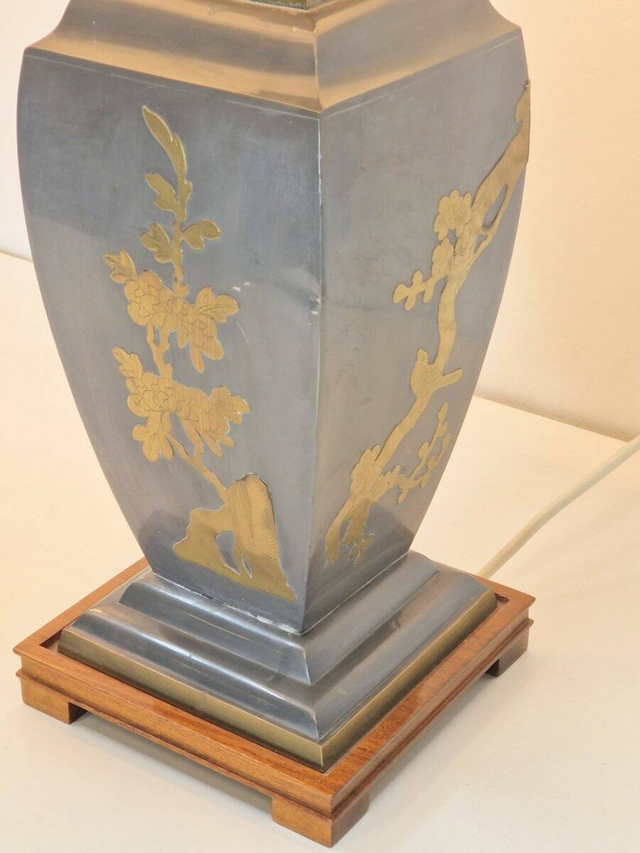 Vintage Asian Table Lamps in Pewter and Brass, 1950s, Set of 2