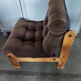 Scandinavian pine and velvet armchair