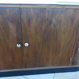 Art Deco low cabinet with two doors and shelf in walnut veneer
